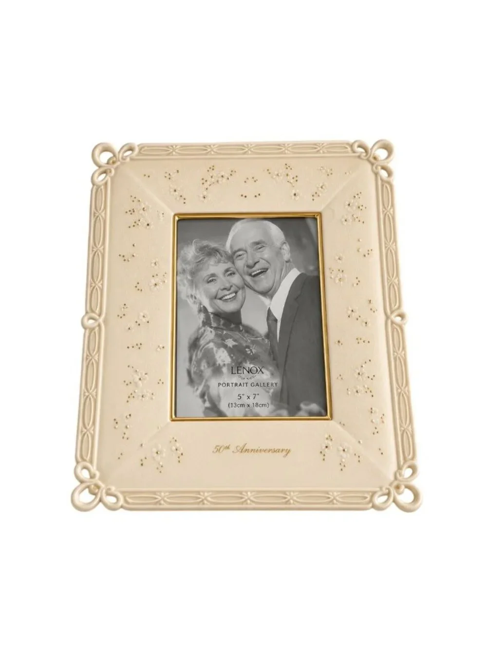 Lenox 50th Anniversary Picture Frame Vtg Ivory Porcelain Keepsake Gold Wedding